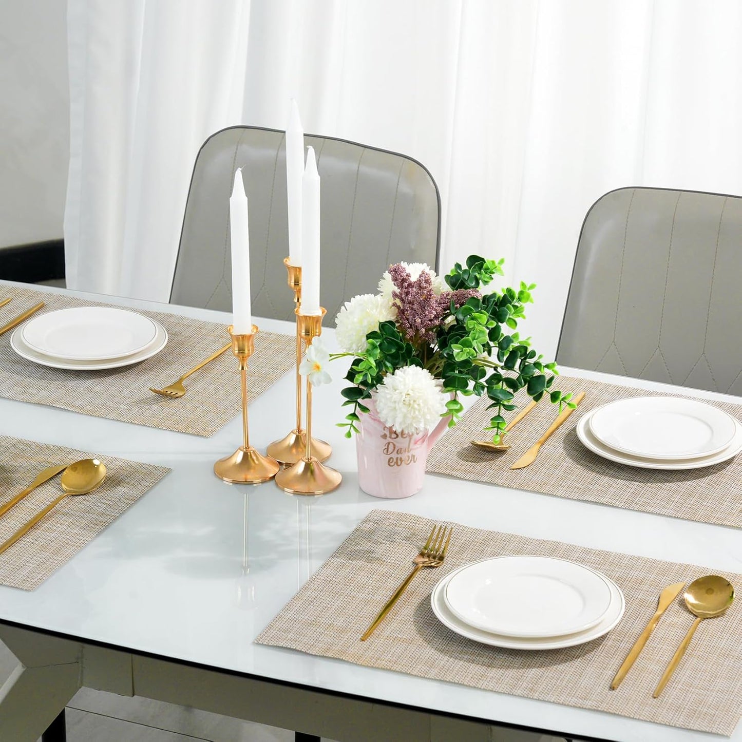 Placemats Set of 8，Non-Slip PVC Weave Table Mats Easy to Clean，Heat Resistant Place Mats for Kitchen Dining Table Decoration Indoor Outdoor，Beige