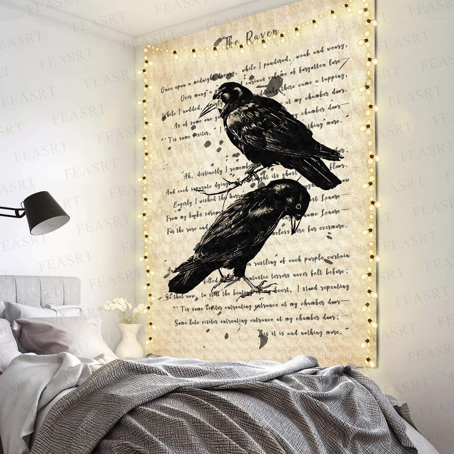 FEASRT The Raven Tapestry Nevermore Wall Decor Vintage Poe Gothic Rustic Home Room Raven Wall Hanging 40x60inch for Living Room Bedroom Dormitory Office GTQQAY1185