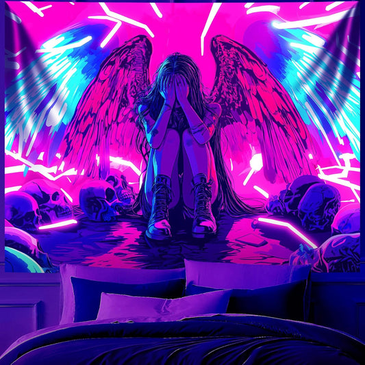 Blacklight Tapestry,WingTapestry Glow In The Dark,UV Reactive Black Light Upright Posters Wall Hanging for Bedroom Dorm Living Room Backdrop Decor (wing5, 59L" x 51W")