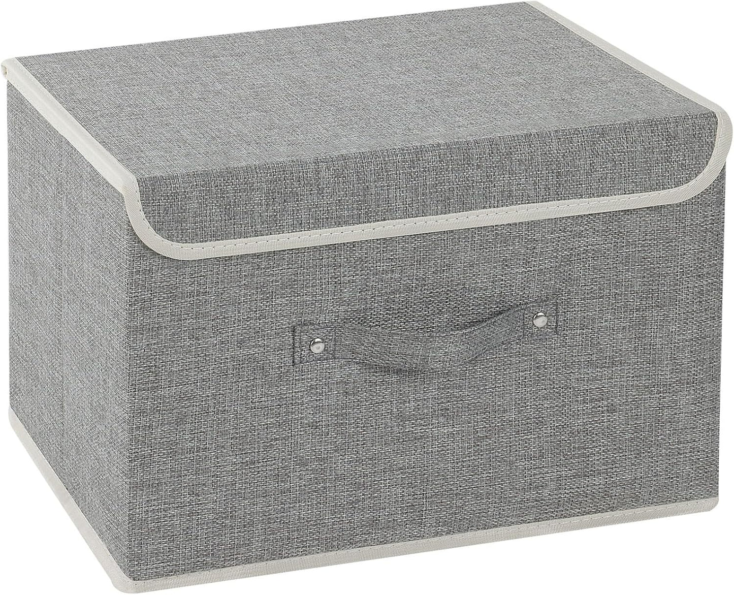 Storage Boxes, Collapsible Storage Bins with Lids, Cotton and linen cloth Storage Baskets with Handle, for Books, Closet, Bedroom, Home, 15x9.8x9.8 in, Grey