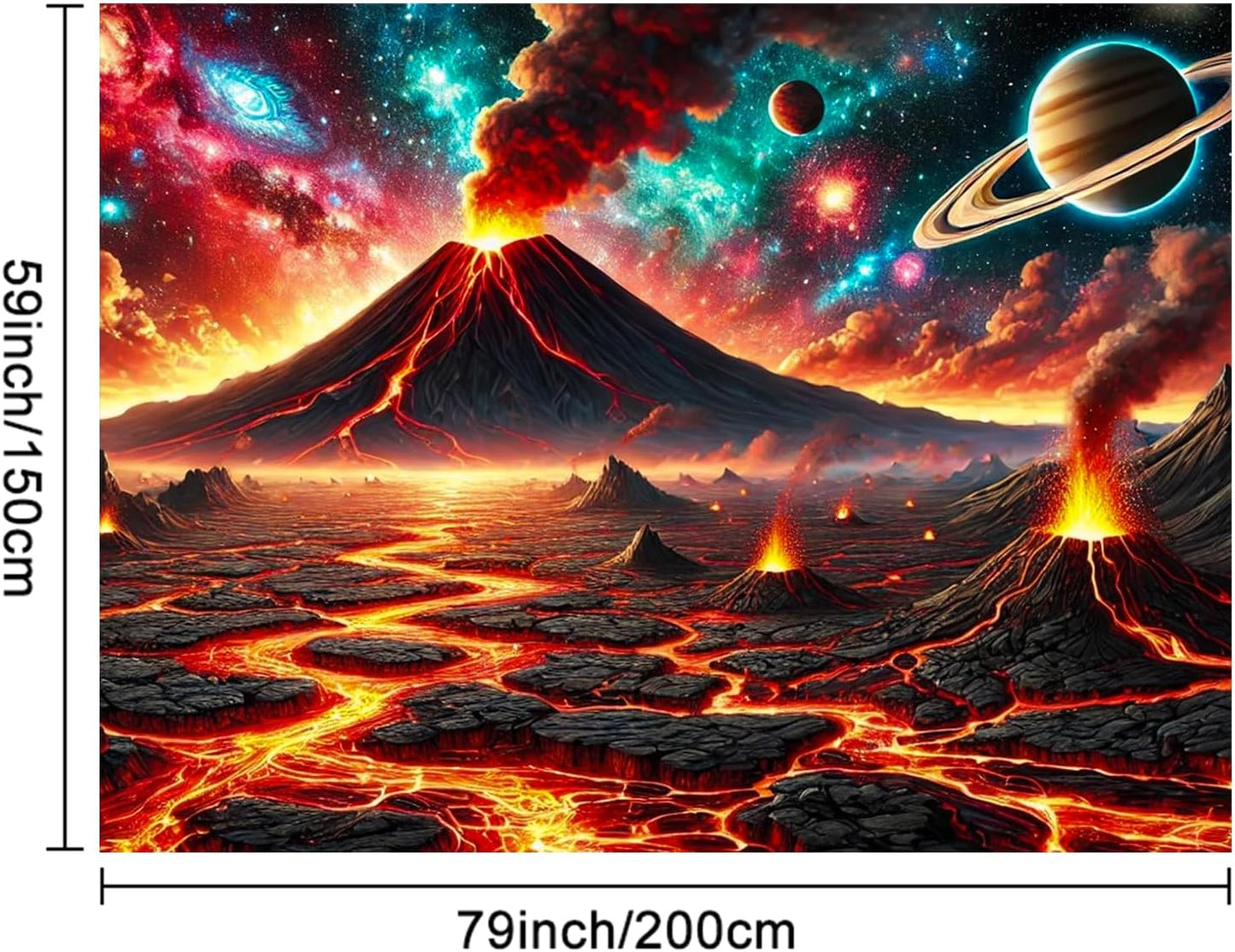 BlissYard Volcanic Planet Lava Landscape UV Black Light Tapestry 78x59 Inches Art Color Neon Light Background Bedroom Living Room Wall Party Decoration Outer Space Earthcore Molten Galaxy Decor