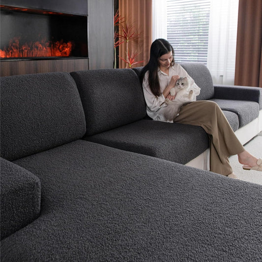 Couch Cushion Covers for Sectional Sofa, Stretch Soft Sofa Slipcovers Washable Wear-Resistant Universal Furniture Protector for Living Room(1 Piece Large Cover, Dark Gray)