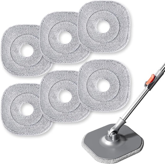 9 Inch Square Microfiber Mop Pad Refill Compatible with True & Tidy Mop System and Most 9 Inch Square Spin Mops - Thickened Washable & Reusable Mop Replacement Pad for Wet Dry Mopping(6 Pack)