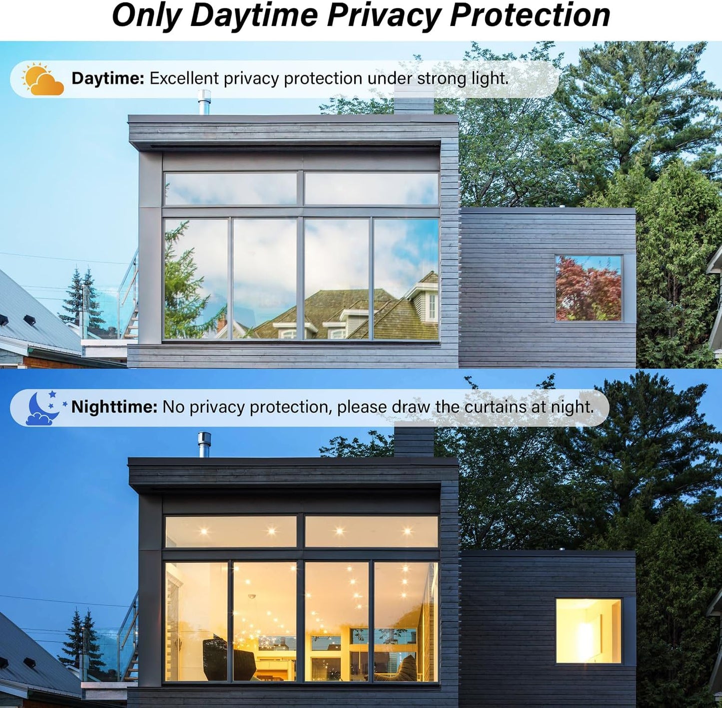 Kromapolis One Way Window Privacy Film Reflective Mirror Home Window Tint, Daytime Privacy Heat Control Anti UV Glass Tinting Static Cling (Silver, 45.2 x 393.7 inch)