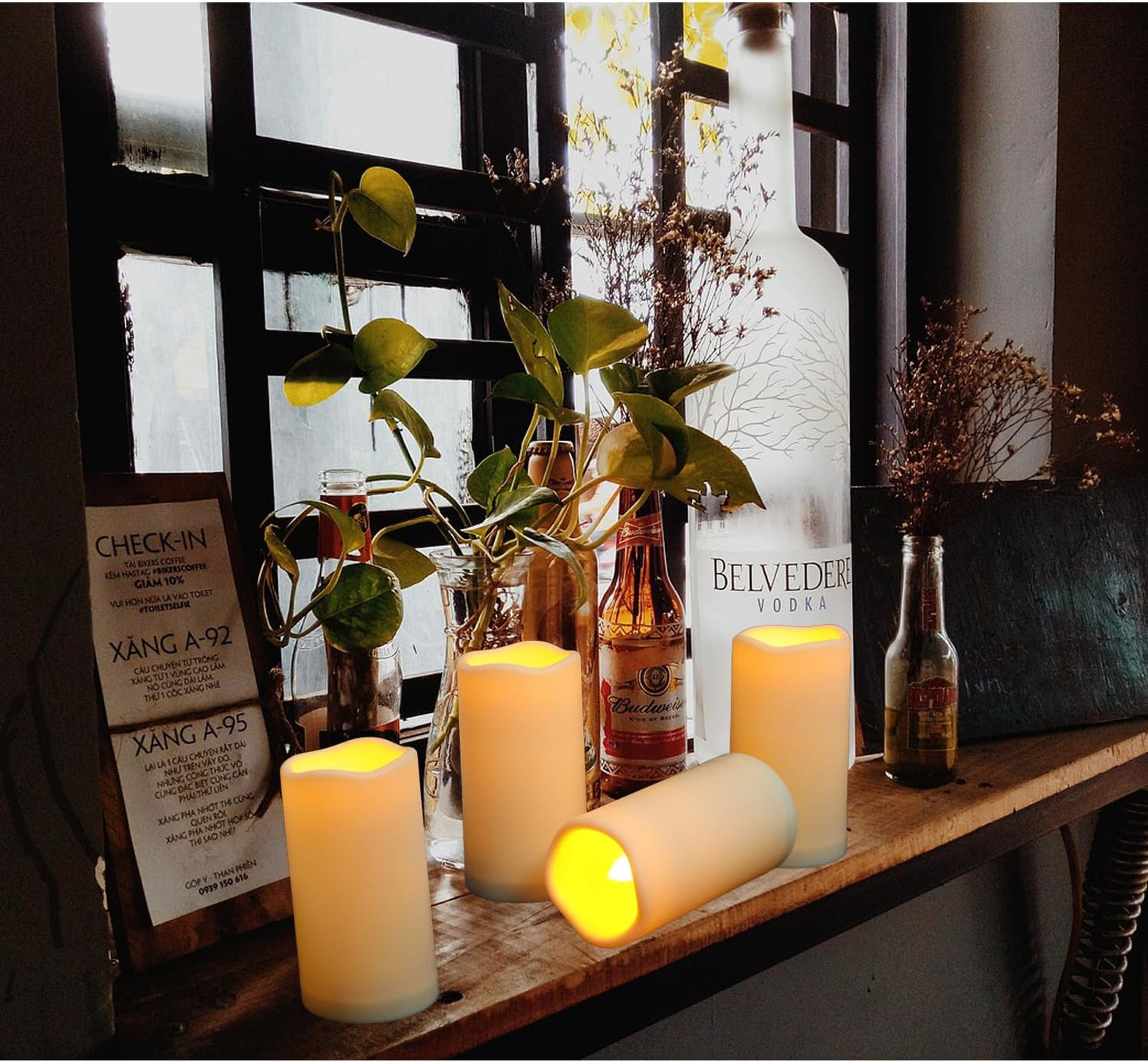 15PACK Outdoor Plastic flameless Candles with Remote Control and Timer, LED Flickering Battery Operated Electric Pillar Candles (D3 xH5.5) for Camping, Weddings, Home Decoration