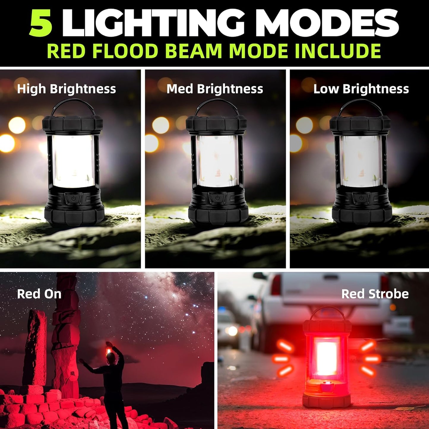 Rechargeable Camping Lantern, 3000LM 5 Light Modes Camping Light 4400 Capacity Phone Charger LED Impact-Resistant Flashlight Lantern Portable Waterproof Hurricane Lanterns for Emergency(Black)