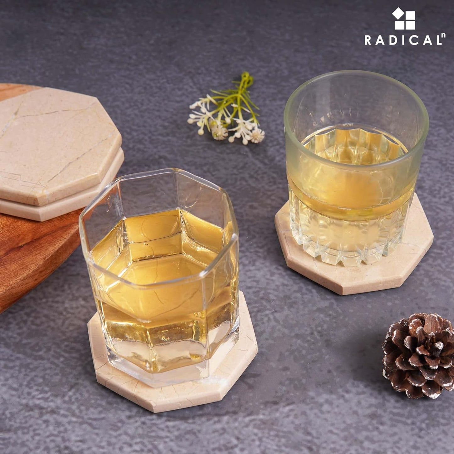 Radicaln Marble Coasters Star 3.5" Inches Verona Handmade Drink Coasters Set of 6 for Coffee Table, Car Cup Holders & Bar Use, Ideal Coffee Table Decor