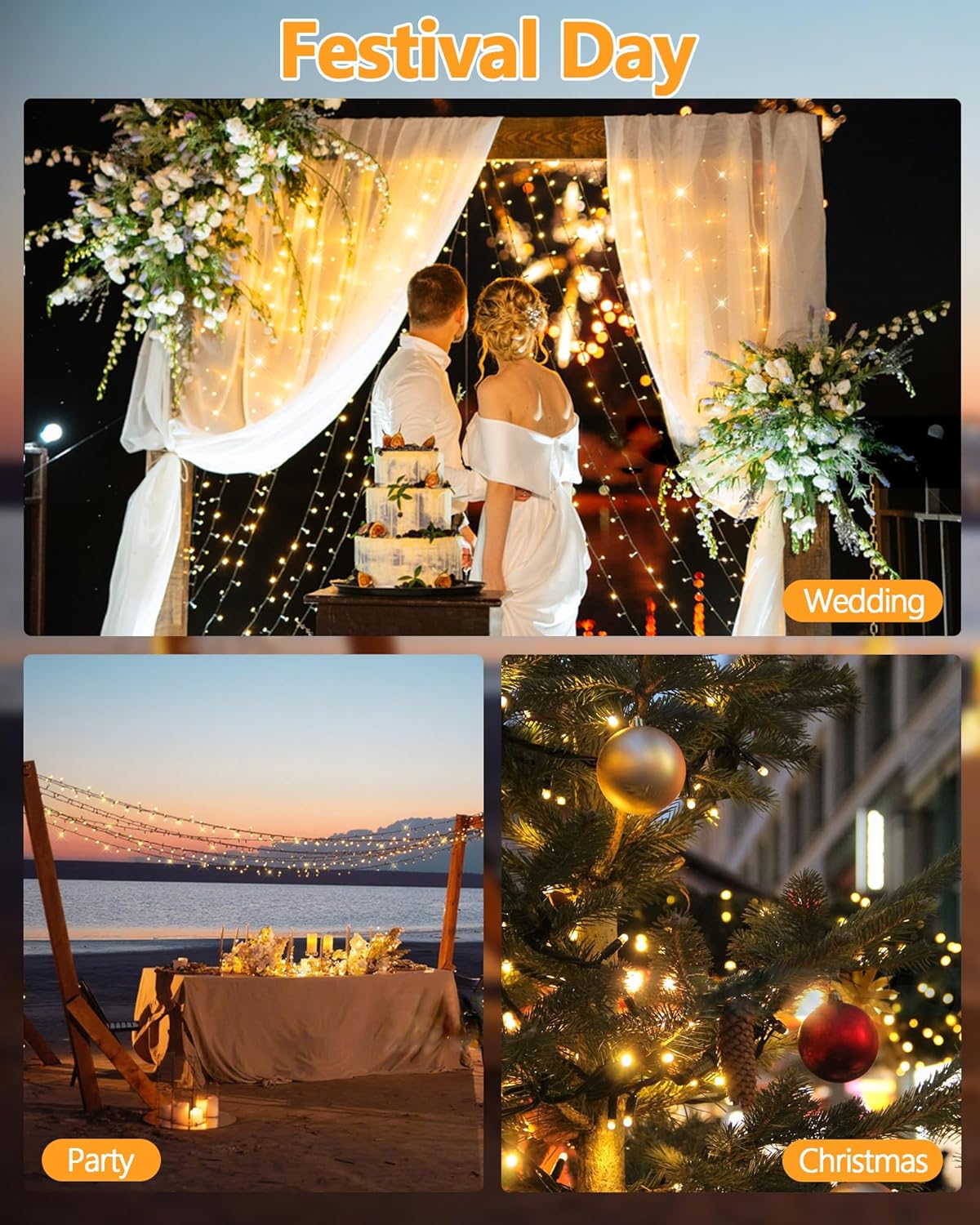 2 Pack Super Long Solar Christmas Lights Outdoor Waterproof, 400 LED 144FT Solar String Lights with Green Wire 8 Lighting Modes, Mini Led Twinkle Light for Xmas Tree Fence Yard Party Decor, Warm White