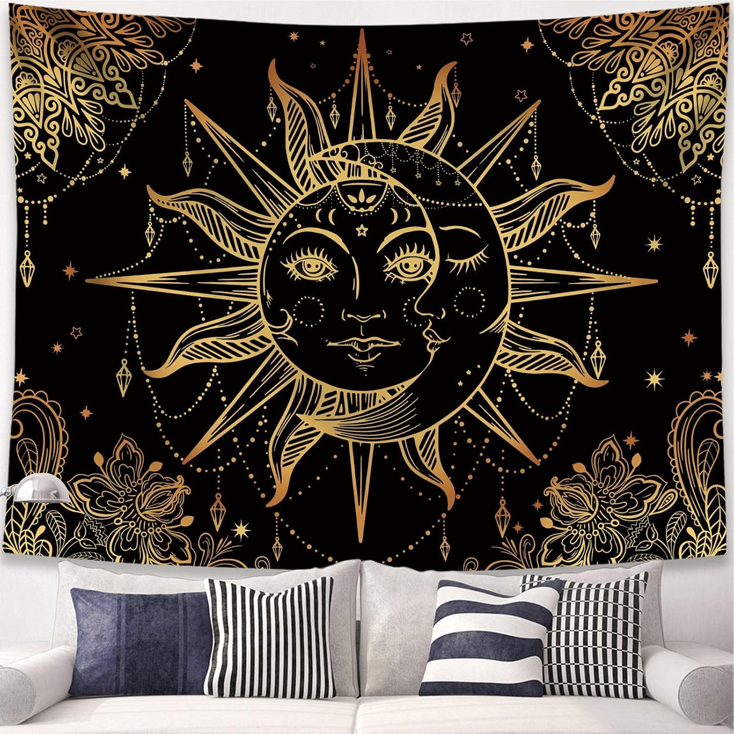 Lunerfex Hippie Sun and Moon Tapestry Bohemian Tapestry Aesthetic Cute Tapestries for Bedroom and Living Room Decor Sun 50×60 Inches