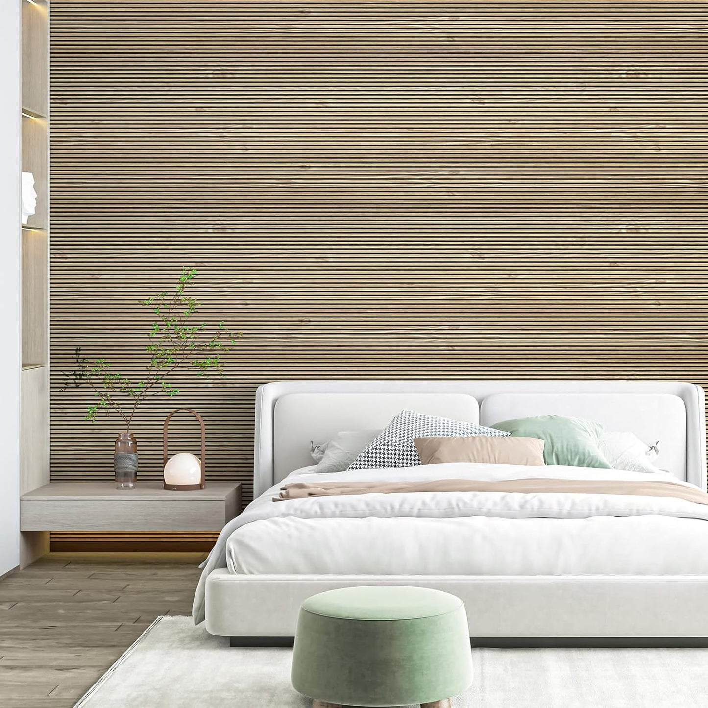 Art3d 4-Pack Glue-On Fine Bar Wainscoting Panel for Interior Wall Decor - 104 x 12 Inch Polystyrene Ultralight Slim Slat Wall Panels for Living Room Bedroom, Teak