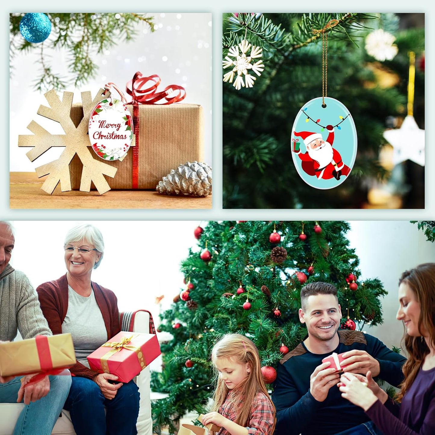 Personalized Christmas Ornaments 2025 Ceramic Custom Picture Text Hanging Ornament Customized Christmas Tree Decorations Keepsake Gift for Family Couples Xmas Tree Home Decor