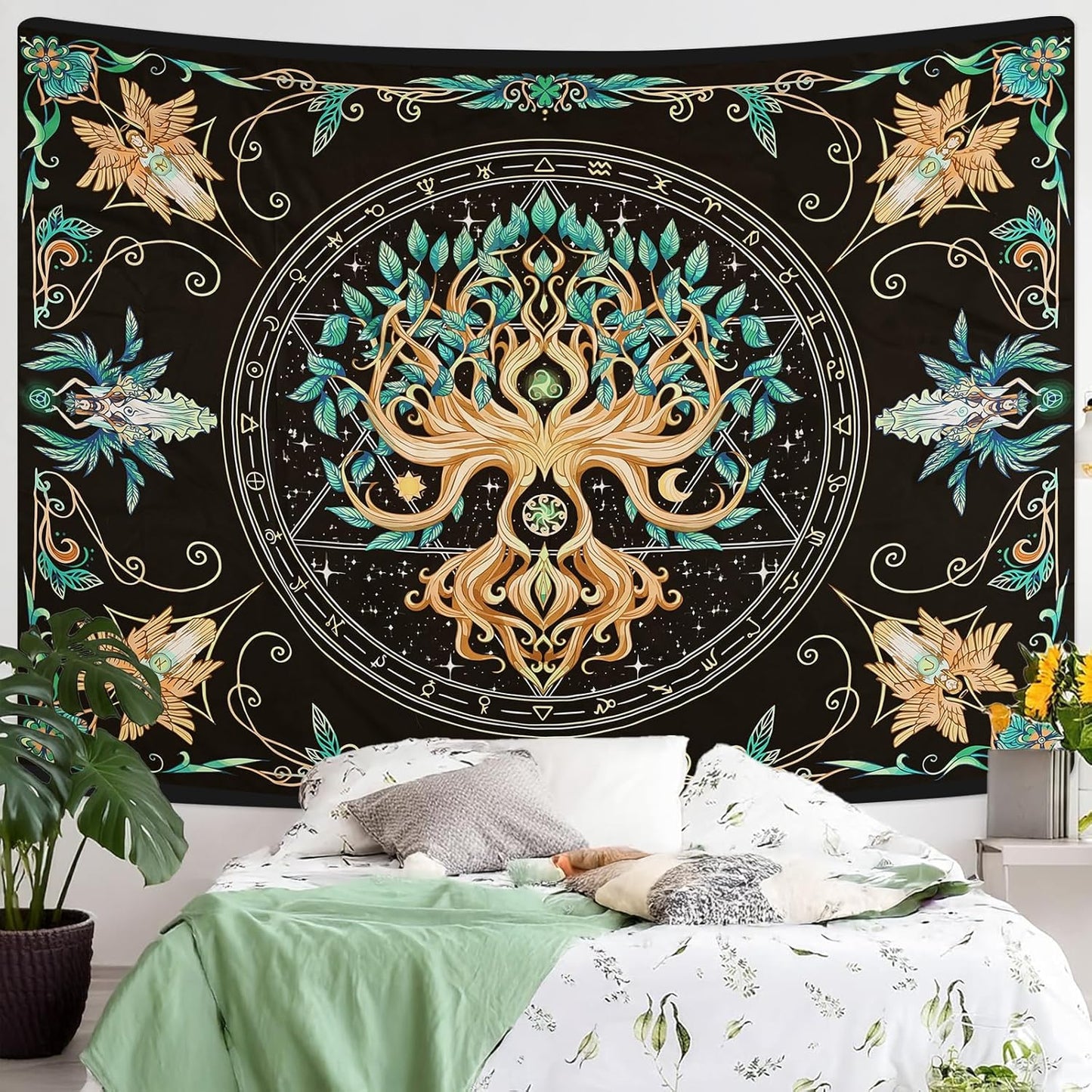 Tree of Life Tapestry - Natural Hippie Wall Hanging, UV Resistant, Machine Washable, Lightweight, Psychedelic Witchcraft Bedroom Decor for Bedroom, Living Room, Yoga Room - 47.64x35.43 Inch