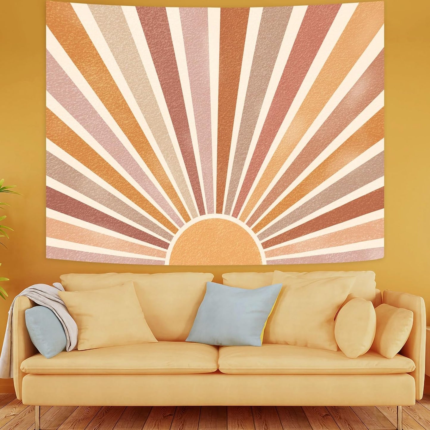 Kanuyee Retro Burning Sun Tapestry Wall Hanging, Vintage 70s Abstract Geometric Sunrise Tapestries for Bedroom Living Room Backdrop 36×48 inch