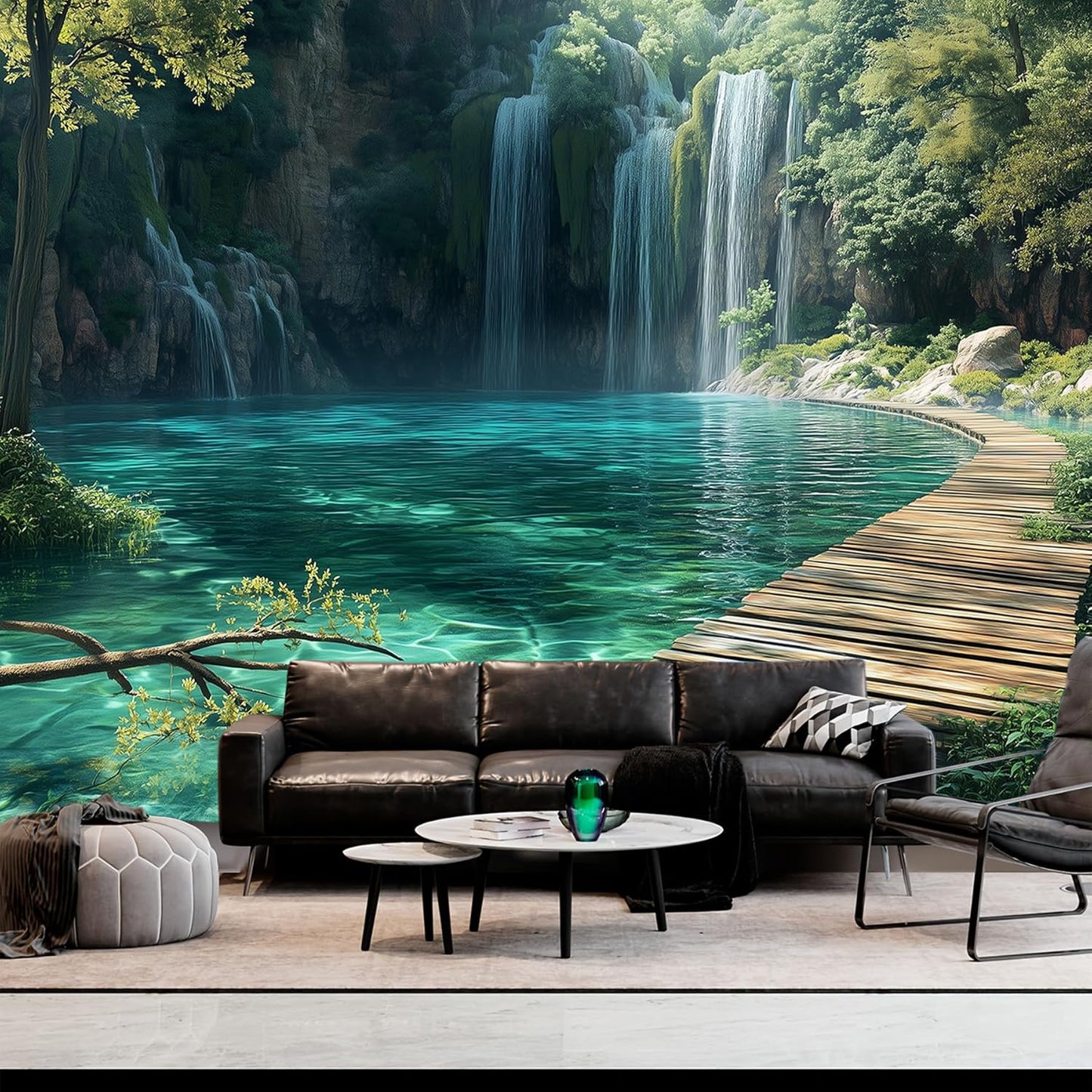 BSFHH Nature Tapestry Forest Tree Sea Cave Wall Hanging, Stream Through Rainforest Landscape Wall Art Tapestry for Bedroom Living room (Waterfall, 90"×70", Unframed)