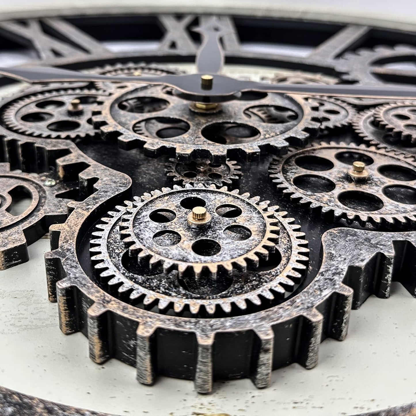 HOIBAI Large Wall Clock, Wall Clocks for Living Room Decor 30 Inch Farmhouse Vintage Rustic Kitchen Wall Decor Vintage Roman Oversized Wall Clock for Home Bedroom House, Moving Gears Clock