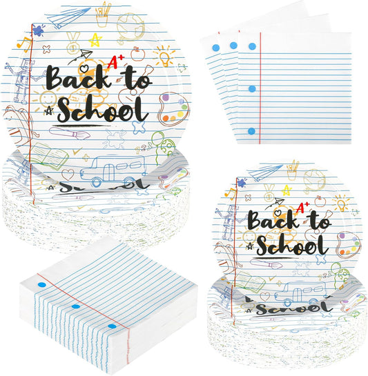 150Pcs Back to School Party Supplies Plates and Napkin Decor Back to School Themed Season Plates First Day of School Paper Plate Napkins Tableware for Schools, Families, Communities Party,Serves 50