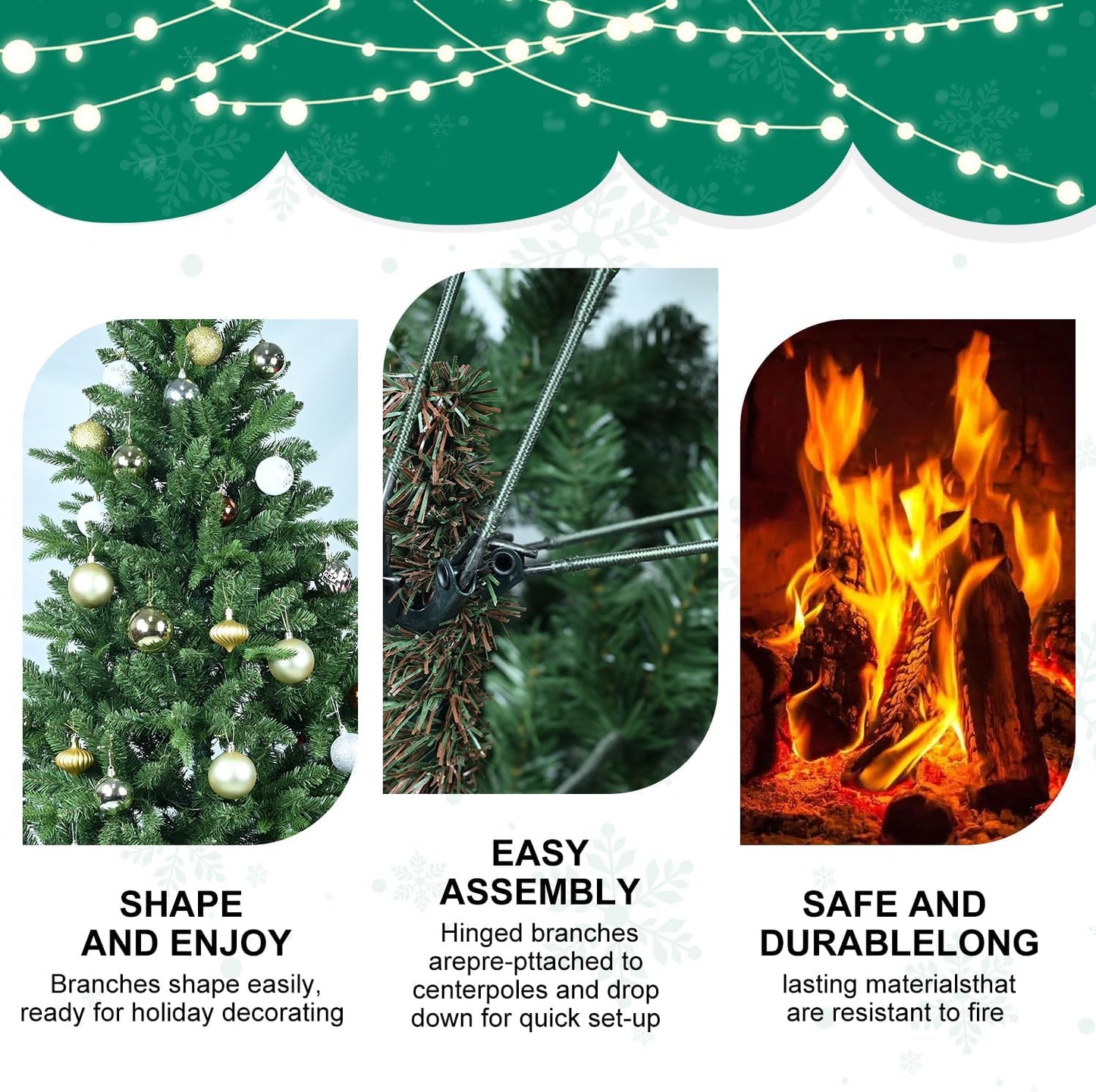 7.5 FT Artificial Christmas Tree with 2239 PE&PVC Mixed Branch Tips, Unlit Hinged Premium Spruce Fake Xmas Trees, Green, Foldable Base