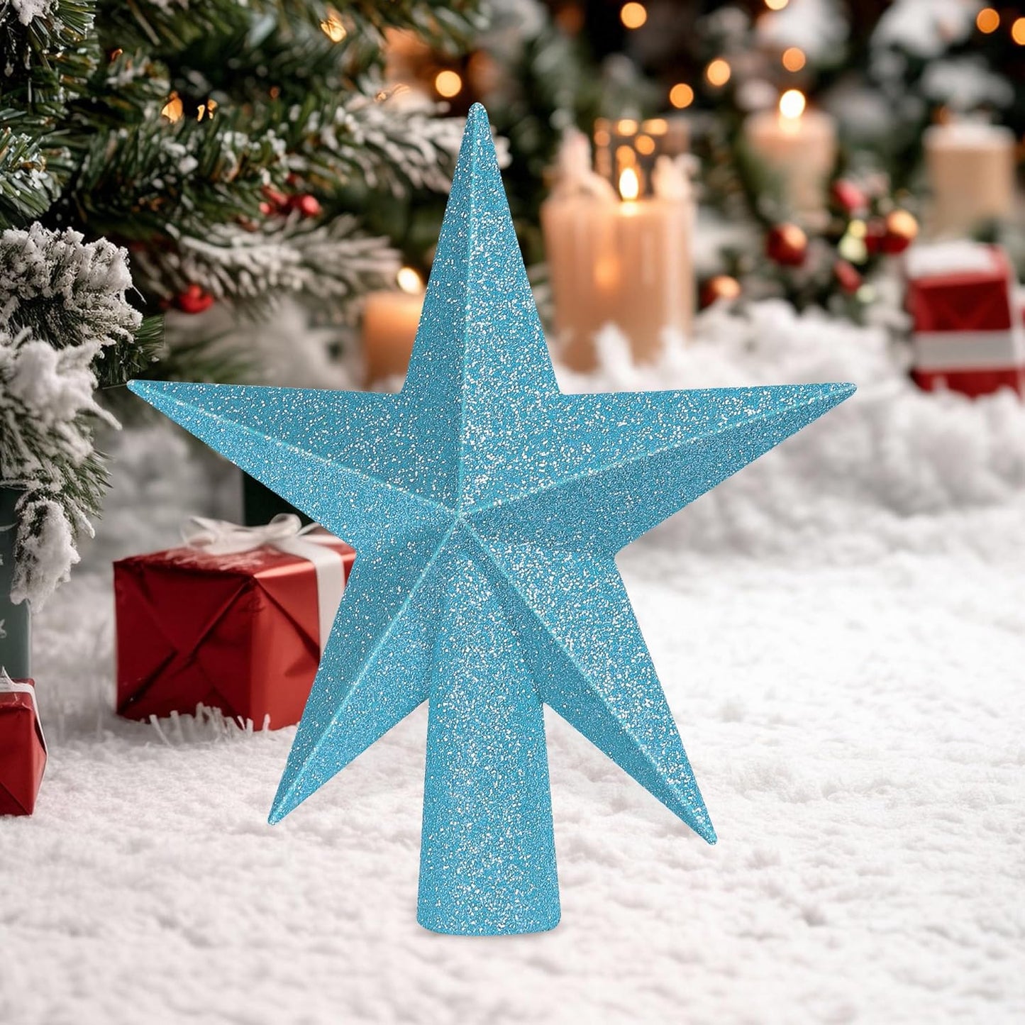 Christmas Tree Topper, Blue 6" 3D Star Tree Topper Decorations, Christmas Tree Topper Bethlehem Star Ornament, Glitter Waterproof Shatterproof Xmas Tree Decor for Holiday Xmas Home Indoor Outdoor
