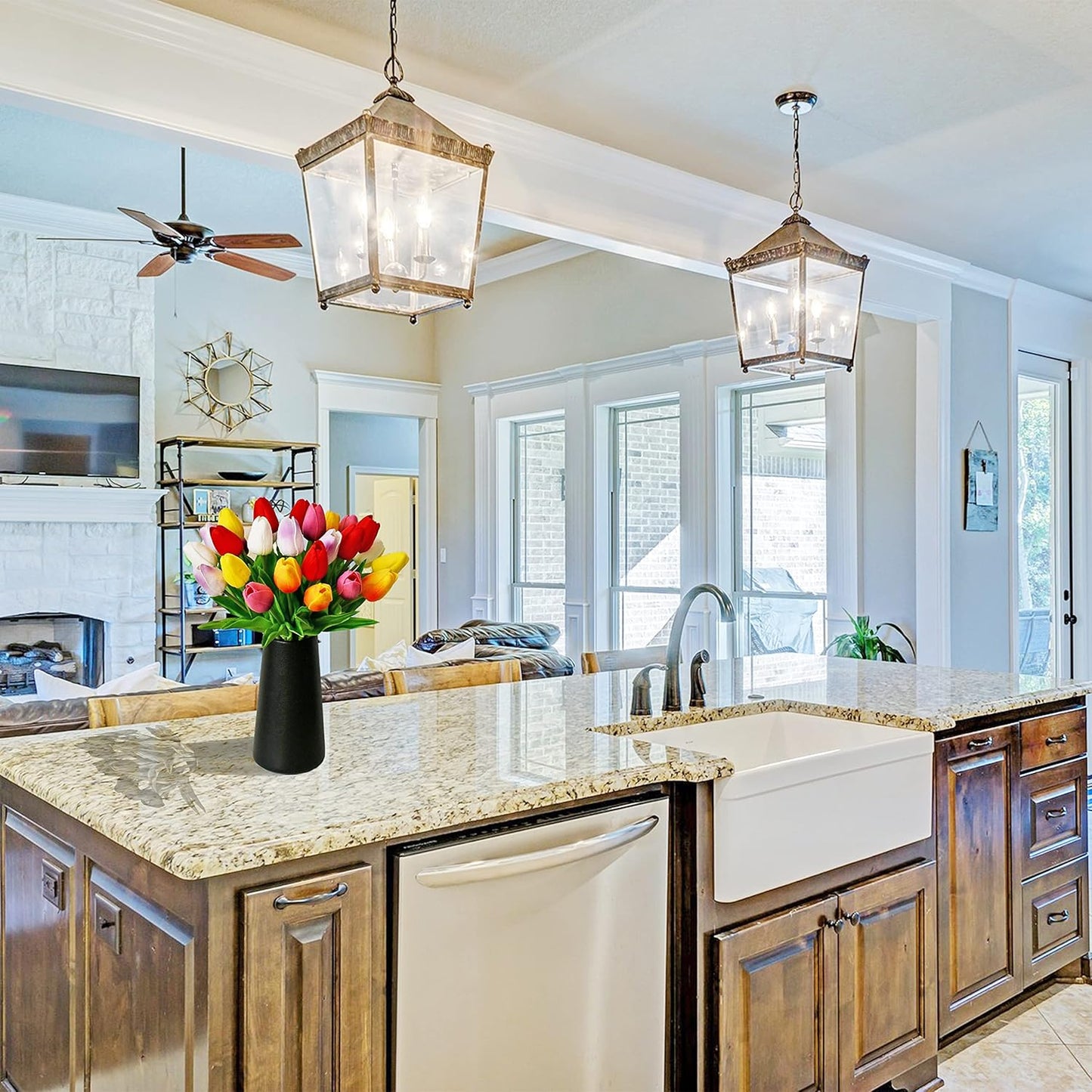 Mandy's Artificial Tulips 28 Stems Multicolor PU Faux Flowers for Wedding Home Decor 13.5 Inch