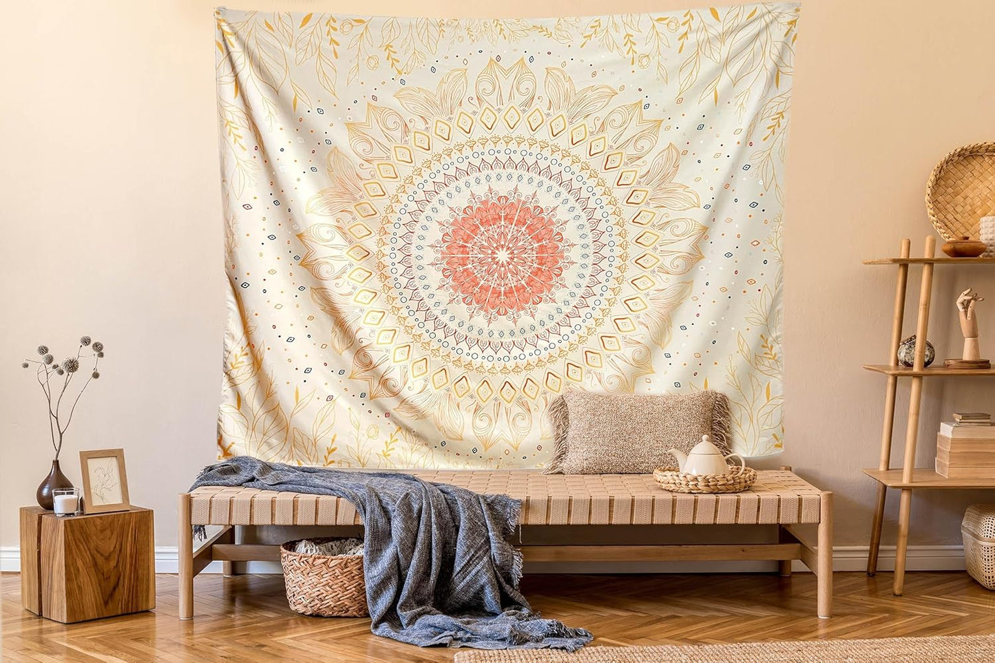 Damanse Floral Tapestry Wall Hanging Cute,Boho Wall Tapestry for Bedroom Aesthetic,Mandala Living Room Decor for Teen Girls (Yellow, 49.2"x59.1")