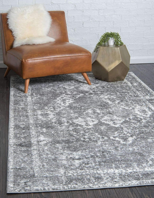 Unique Loom Rosso Collection Vintage, Traditional, Bohemian, Geometric, Distressed, Southwestern Area Rug, 4' 0" x 6' 0", Gray/Ivory