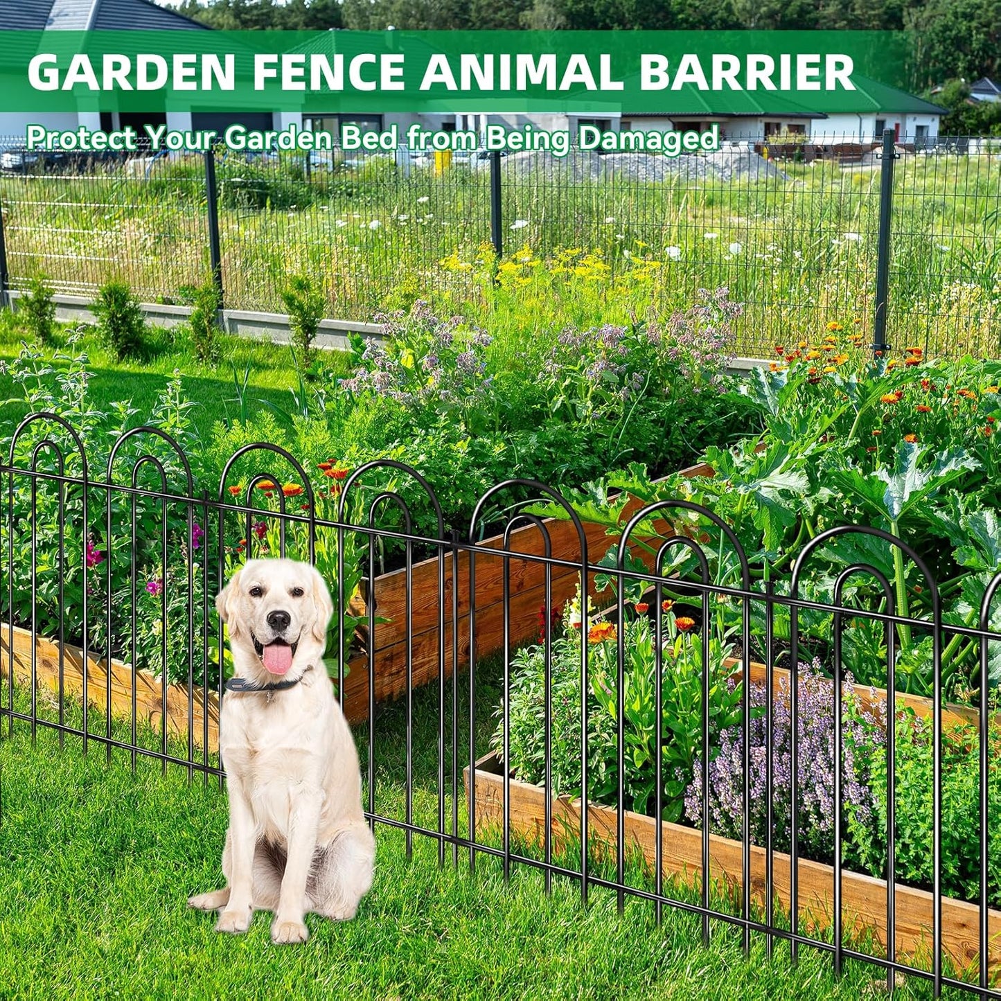 15 Panels Decorative Garden Fence, 24 in(H) X 30 ft(L) No Dig Dog Fence Outdoor for Yard, Rustproof Metal Garden Fencing Animal Barrier Border with Ground Stakes, Temporary Fencing for Patio Outdoor