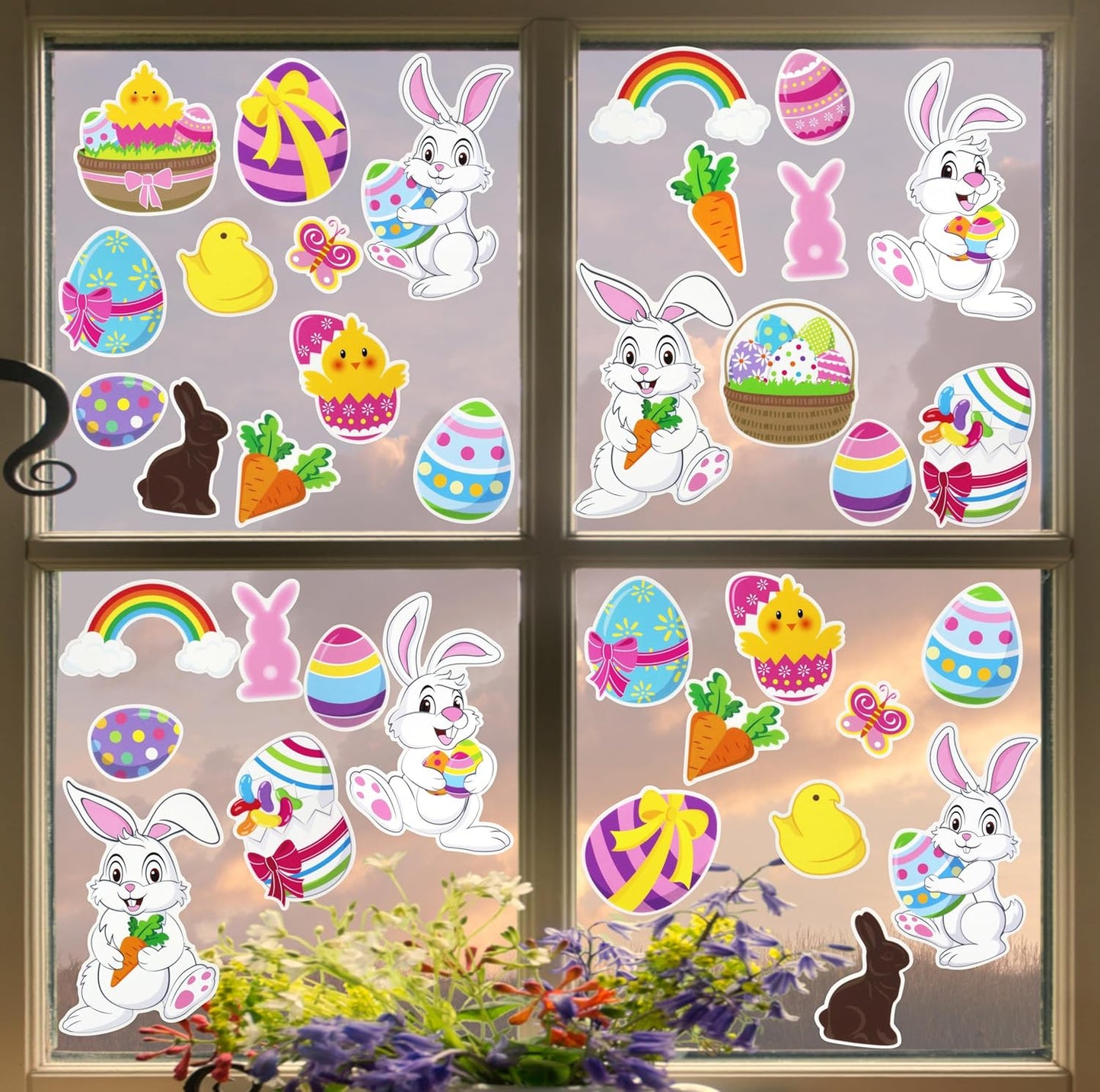 Iconikal 100-Count Easter Window Clings, Static Cling Window Decorations, (5 Sheets of 20)