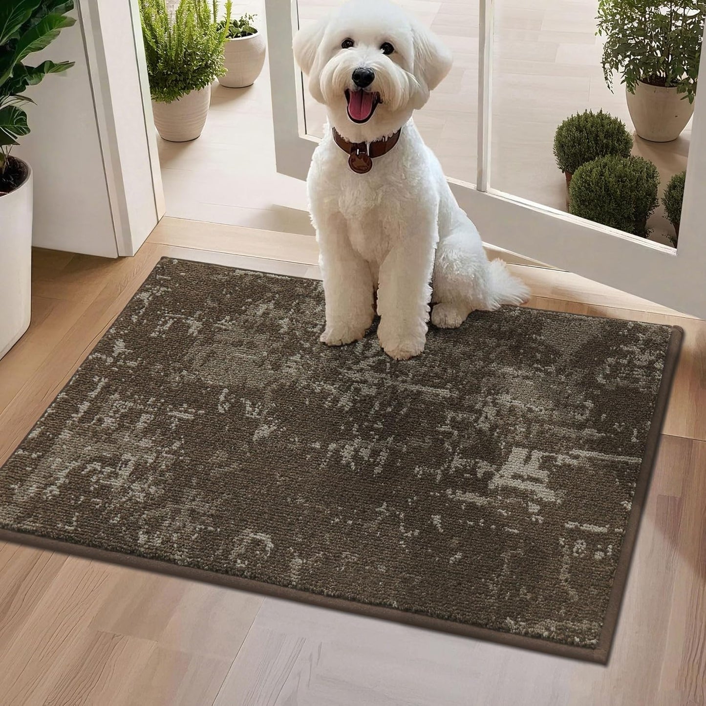 BEQHAUSE Dirt Trapper Door Mat 20"x32" Non-Slip Door Mats Washable Entryway Rugs Stain Resistant Doormat Absorbent Welcome Floor Mat for Front Back Door, Muddy Wet Shoes & Paws,Brown