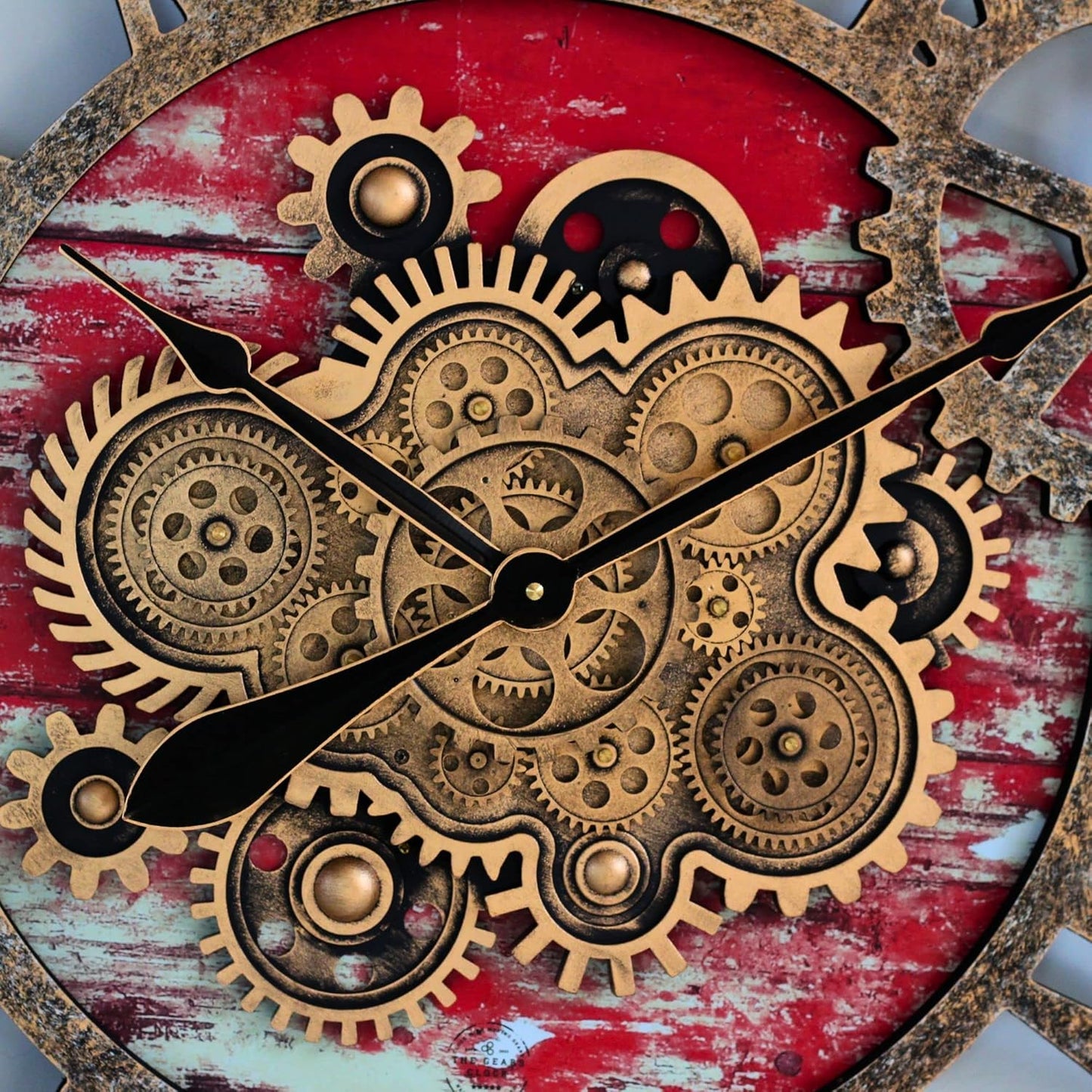 The Gears Clock 36'' Inch Real Moving Gear Wall Clock Vintage Industrial Oversized Rustic Farmhouse (Red Lava)