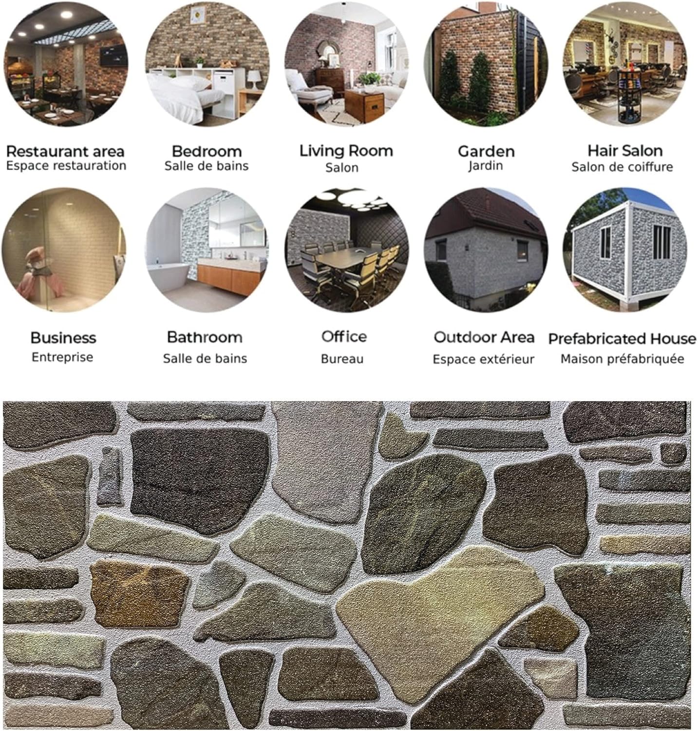 Dundee Deco 3D Wall Panels - Cladding, Charcoal Green Beige Stone Look Wall Paneling, Styrofoam Facing for Interior and Exterior Applications, DIY, Set of 10, Covers 54 sq ft