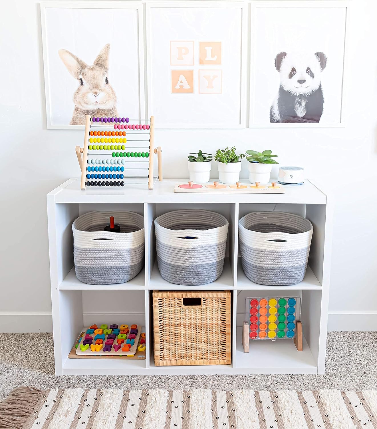 OrganiHaus Set of 3 Woven Storage Baskets for Organizing, Cotton Rope Organizer Bins for Shelves, Closet & Nursery, Dog Toy Basket, Decorative Bins for Toys, Towels & Books - 15x10x9, Grey