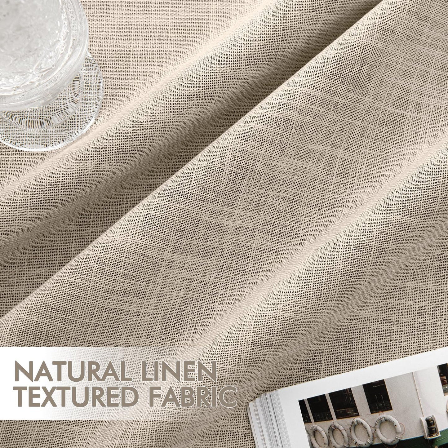 MIULEE Beige 100% Blackout Linen Curtains 120 Inch 2 Panels Set Double Sided No Coating Pinch Pleated Back Tab Black Out 10 FT Extra Long Thermal Insulated Bedroom Living Room Darkening Window Drapes