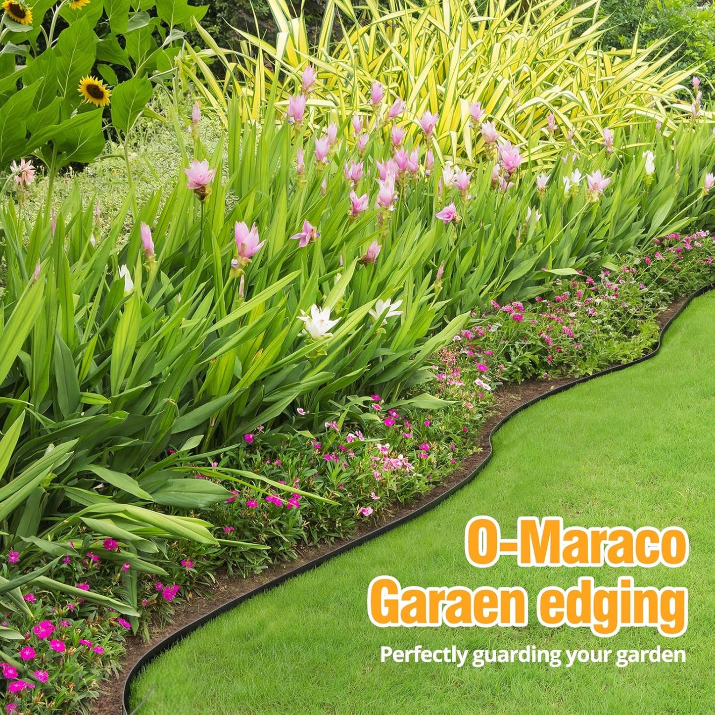 40FT No-Dig Landscape Edging, 2 Inch Tall Heavy Duty Plastic Garden Edging Border with 40 Anchoring Spikes for Lawn, Flower Bed & Decorative Yard (Black)