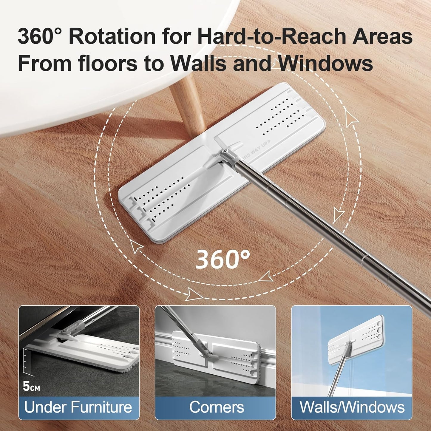 JOYMOOP Mop and Bucket with Wringer Set for Floor Cleaning and Wall Cleaner, Flat Mop and Bucket System Set with 2 Mops and 8 Large Microfiber Pads - White