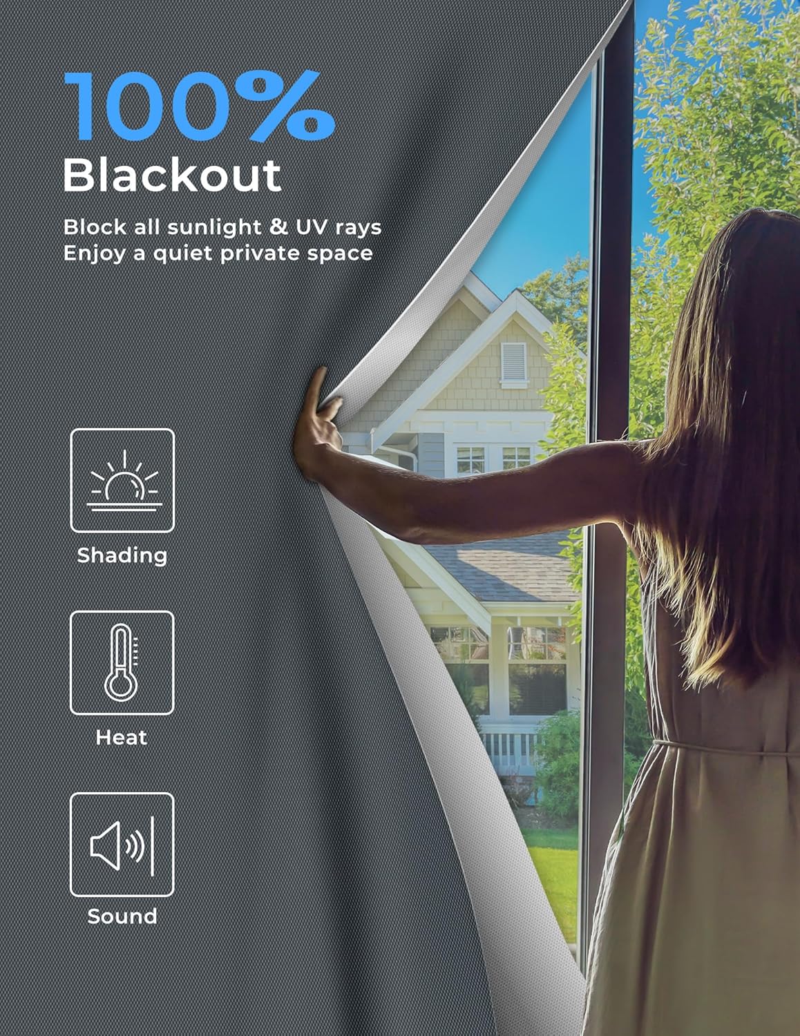 Sumobaby Blackout Curtains for Bedroom Portable 114"x57",Black Out Window Cover with Heat-Resistant Hook&Loop Tapes,100% Blackout Shades,Blinds for Windows Easy to Cut Fit for Baby Room&TV Room(Gray)