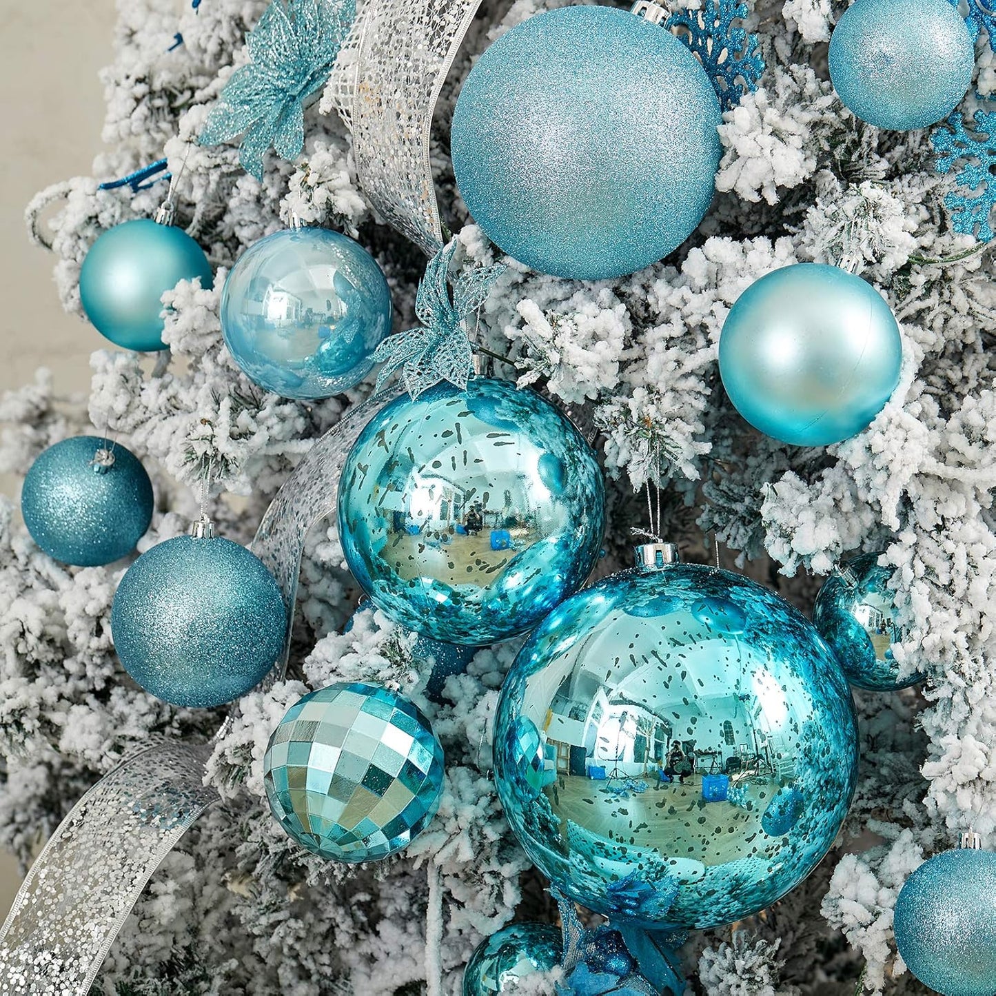 XmasExp Large Christmas Ball Ornaments,2pcs Ligh Blue Giant Shatterproof Plastic Hanging Mercury Xmas Ball Decorations Christmas Tree Ornaments (Lake Blue, 6")