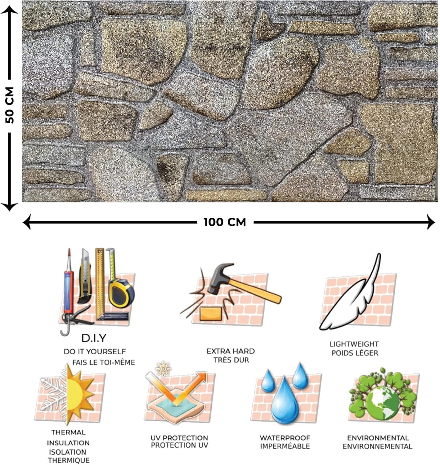 Dundee Deco 3D Wall Panels - Cladding Gold Lilac Stone Look Wall Paneling, Styrofoam Facing for Interior and Exterior Applications, DIY, Sample, Size 10 x 10 in.