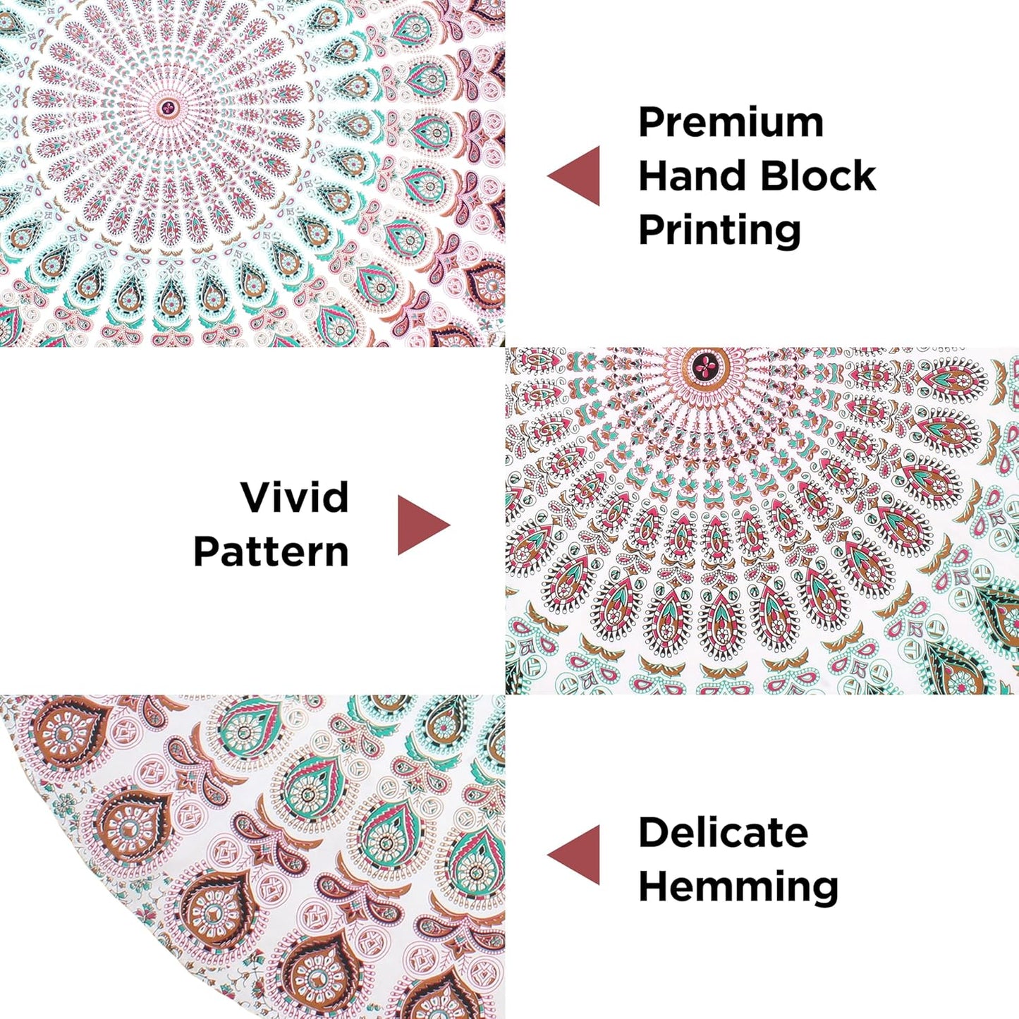 raajsee Mandala Tapestry Wall HANGINGS (White Brown Mandala, Queen 210 X 220 CMS)