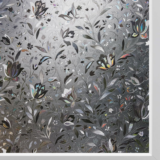 Kromapolis Window Film, Window Privacy Film Frosted, Vinyl Glass Covering, Stained Glass Decorative Film, Static Window Clings, Non-Adhesive (Grayish Black, 11.8 x 157.4 inch)