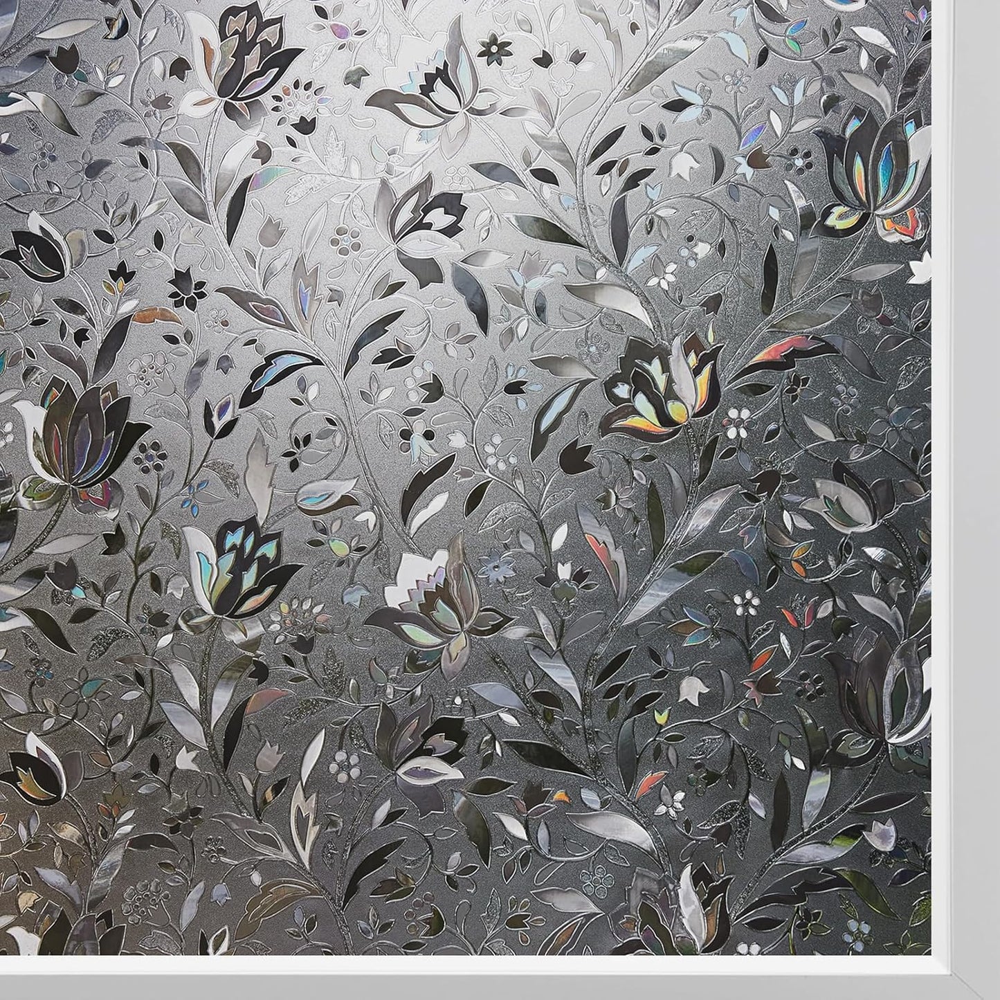 Kromapolis Window Film, Window Privacy Film Frosted, Vinyl Glass Covering, Stained Glass Decorative Film, Static Window Clings, Non-Adhesive (Grayish Black, 29.5 x 78.7 inch)