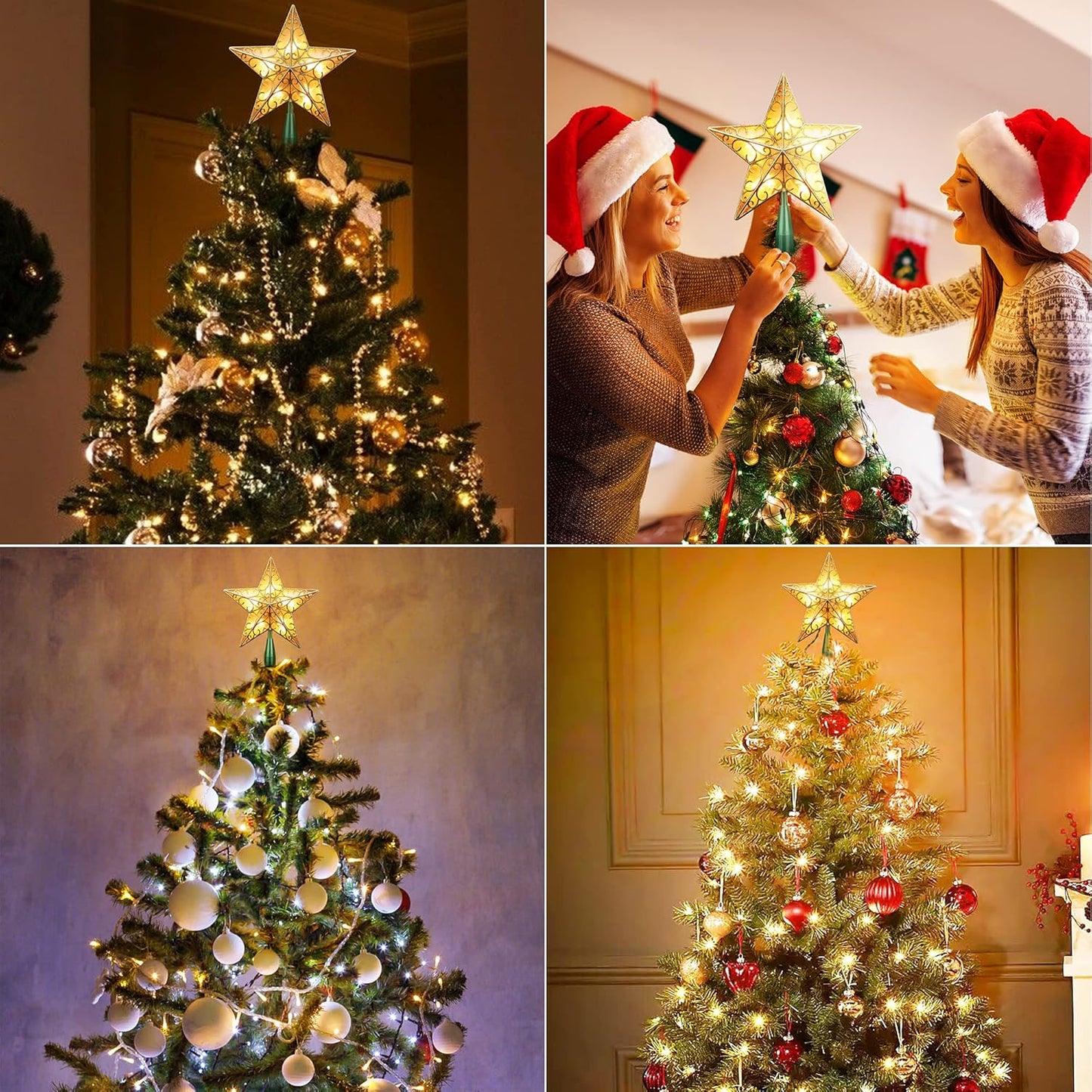 ODEETRONIC Christmas Star Tree Topper Lights, 9.5in UL Certified 3D Star Tree Topper, Double Sided Christmas Tree-top with 10 Count Incandescent Warm White Lights for Xmas Tree Home Decor, Gold