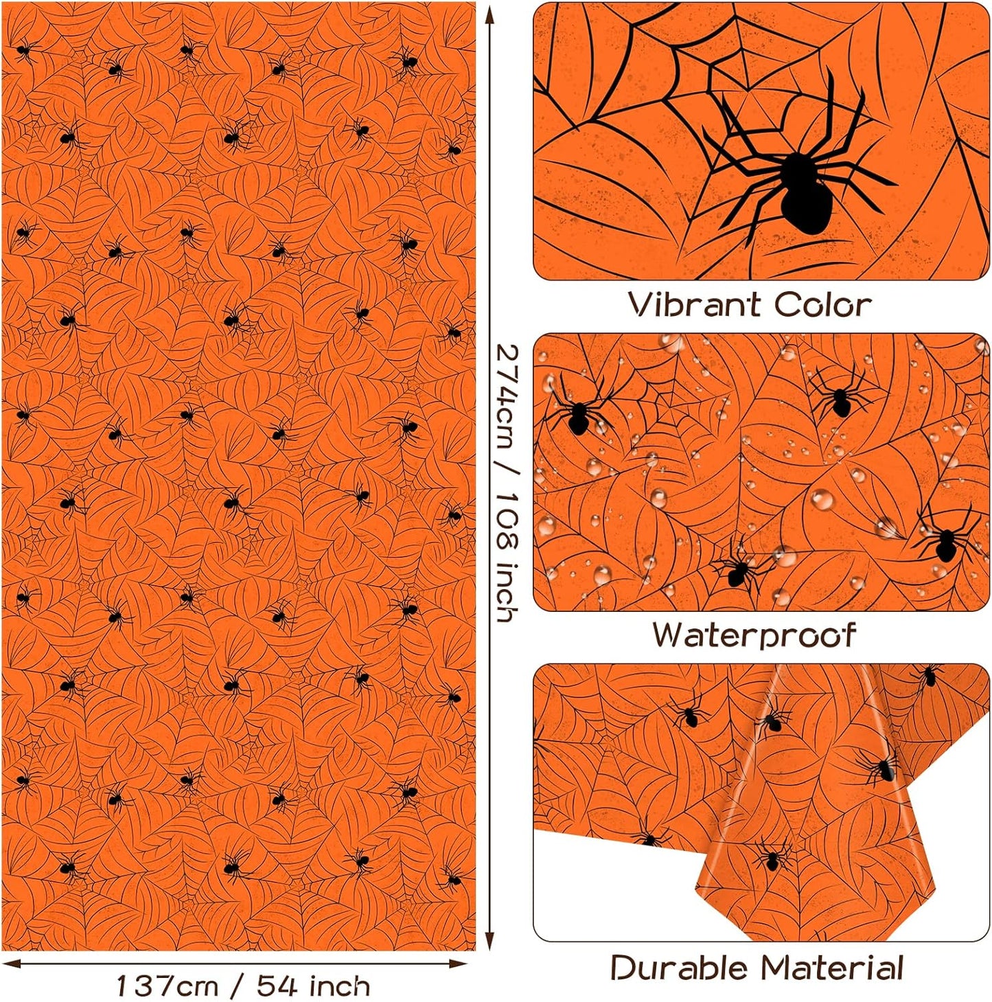 TREWAVE 3 Pack Halloween Spiderweb Tablecloth Rectangular Plastic Spider Web Table Cloth Large Size Table Covers for Home Decor Halloween Party Decorations 54" x 108" (Orange)