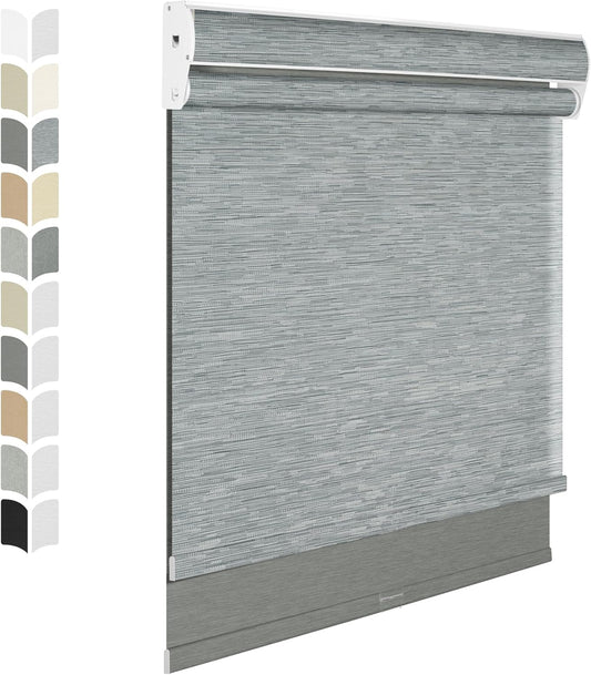 BERISSA Cordless Dual Roller Shades with Cassette Valance,Double Window Shades Blackout and Light Filtering Shades,Day and Night Roller Shades for Home Office Door.Striped Jacquard Grey.40 W x 56" H