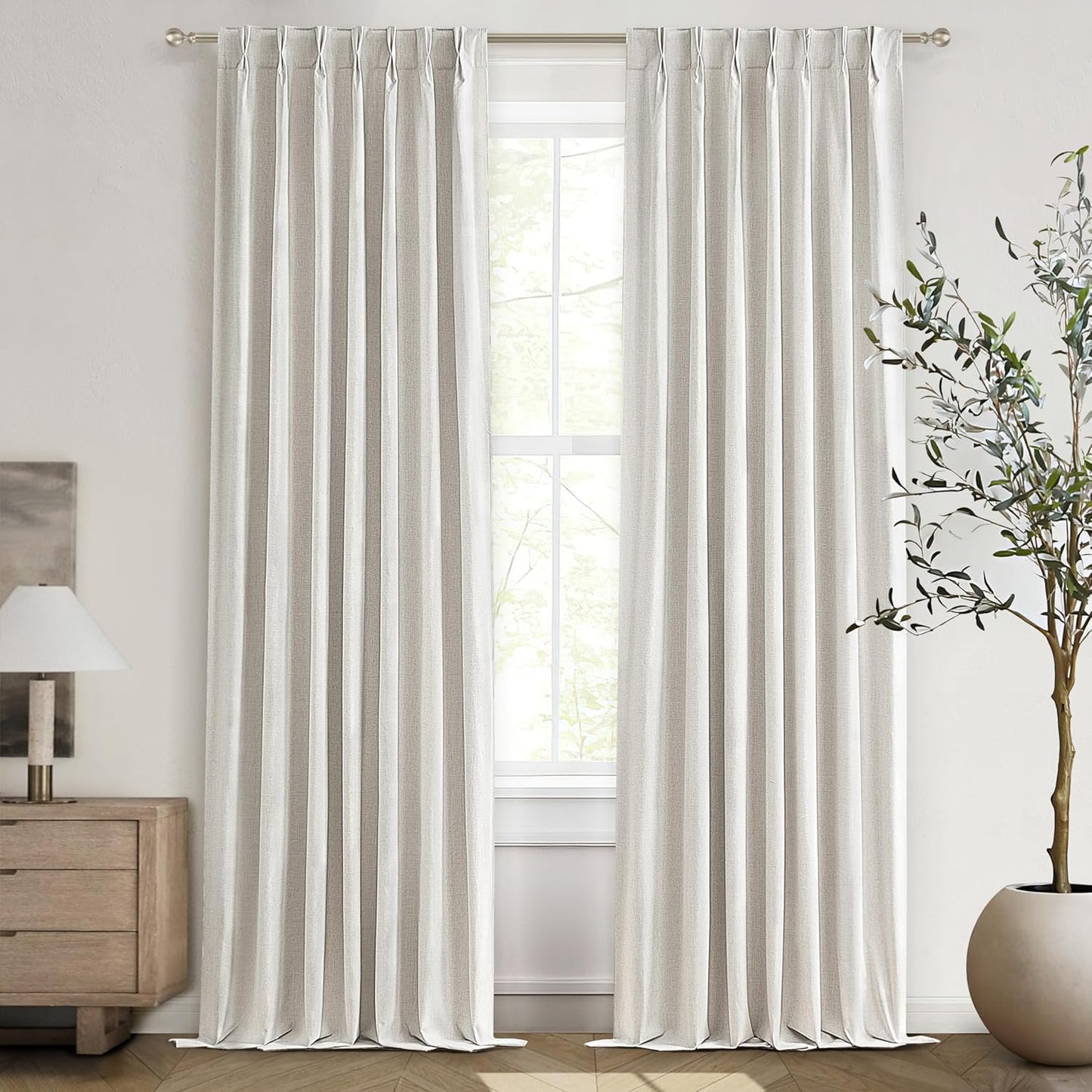 9ft Blackout Curtains Living Room 107 Inches Long 2 Panels, Linen Window Drapes for Bedroom 9 Foot Standard Curtain Length Viral Pinch Pleated with Hooks (40"x107") Noise Cancelling