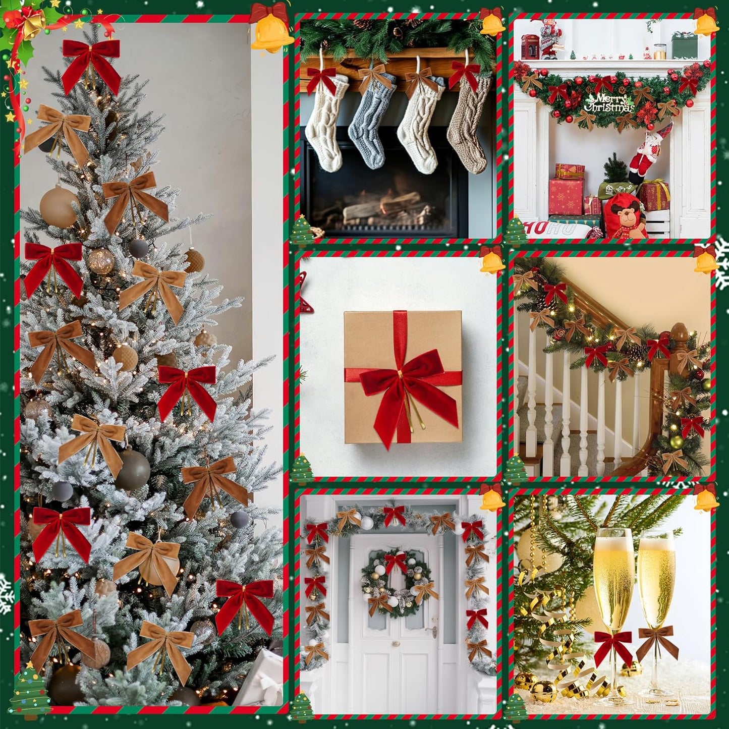 Camel Velvet Bows for Christmas Tree Decorations, 24 Pcs Premium Velvet Ribbon Bows, Christmas Tree Ornaments for Xmas Wreaths, Gift Toppers & Holiday Home Decor(1" Width, 3.5x3.5 Inch)