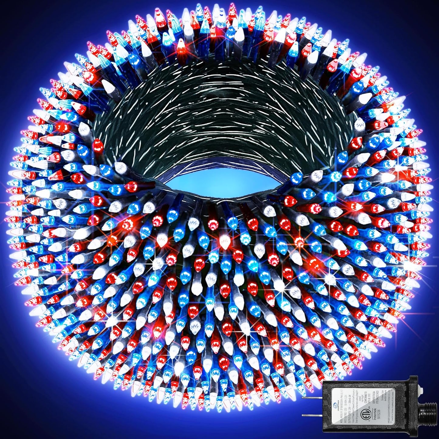 300LED Christmas Lights Outdoor Indoor Use, 12 Lighting Modes 75ft Christmas Tree Lights with Timer, Dimmable Plug in Red White and Blue LED StringLights Waterproof for Yard Tree Wedding Party Holiday