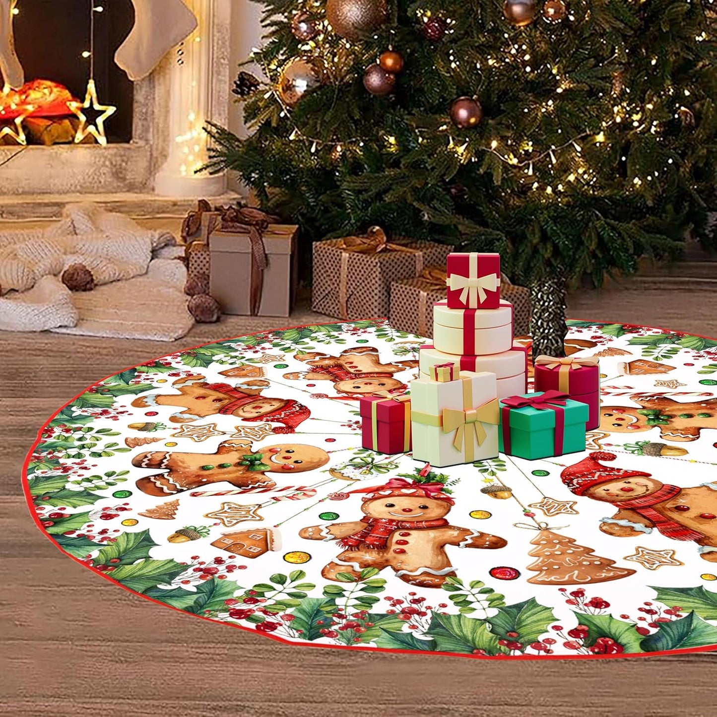 Baccessor Cute Gingerbread Man Christmas Tree Skirt 36 Inch, Merry Christmas Christmas Tree Skirt Collar for Winter Xmas Holiday Farmhouse Vintage Rustic Party Decoration