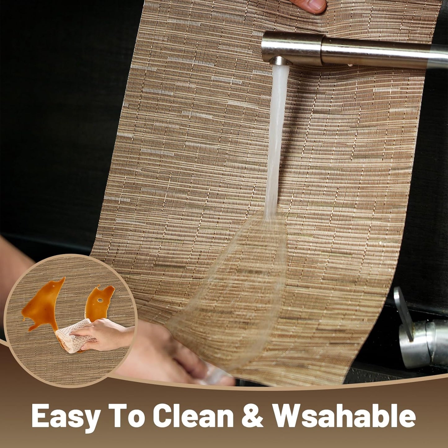 Placemats Set of 8，Non-Slip PVC Weave Table Mats Easy to Clean，Heat Resistant Place Mats for Kitchen Dining Table Decoration Indoor Outdoor，Light Brown