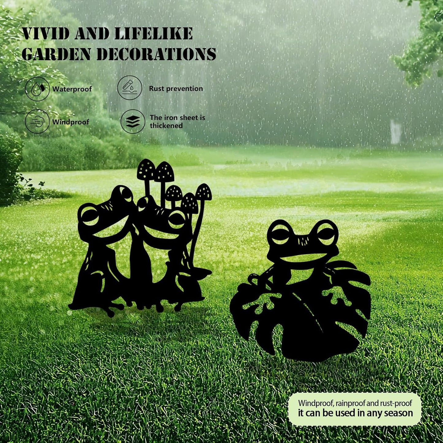 3 Pack Frog Metal Garden Decorative Stakes, Weather Proof Silhouette Statues for Yard, Patio,Outdoor Decor for Frog Lovers and Pet Owners