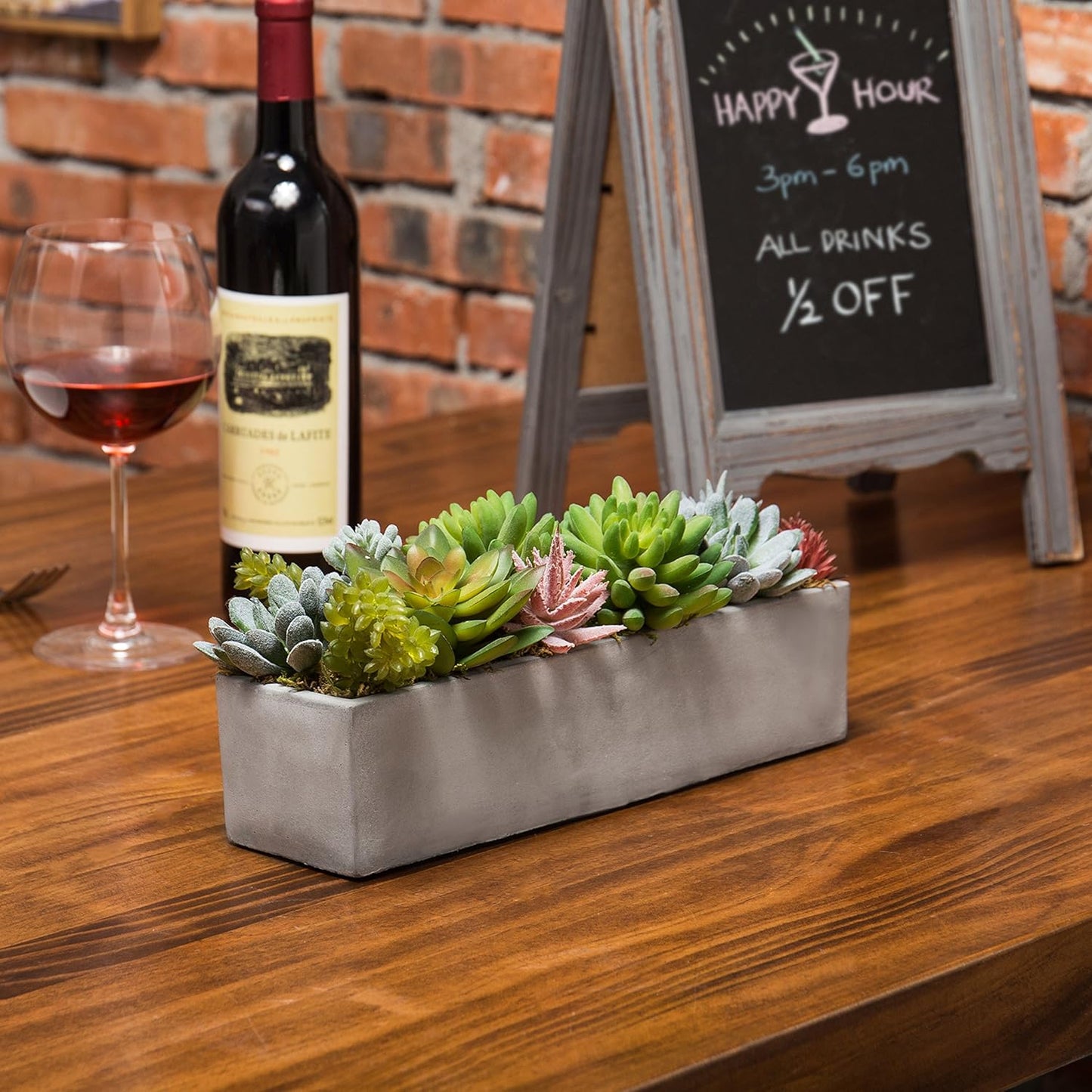 MyGift Faux Succulent Plant Arrangement in 12-Inch Gray Cement Pot